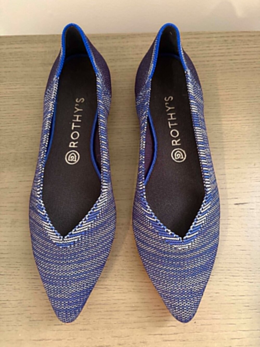 Rothy’s Flats Point‎ Bright Blue Birdseye Space Dye Orange Sole